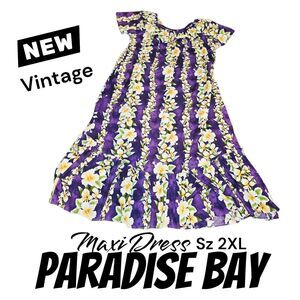 Paradise Bay 2XL Nwot Vintage Purple Hibiscus Floral Hawaiian Pullover Dress